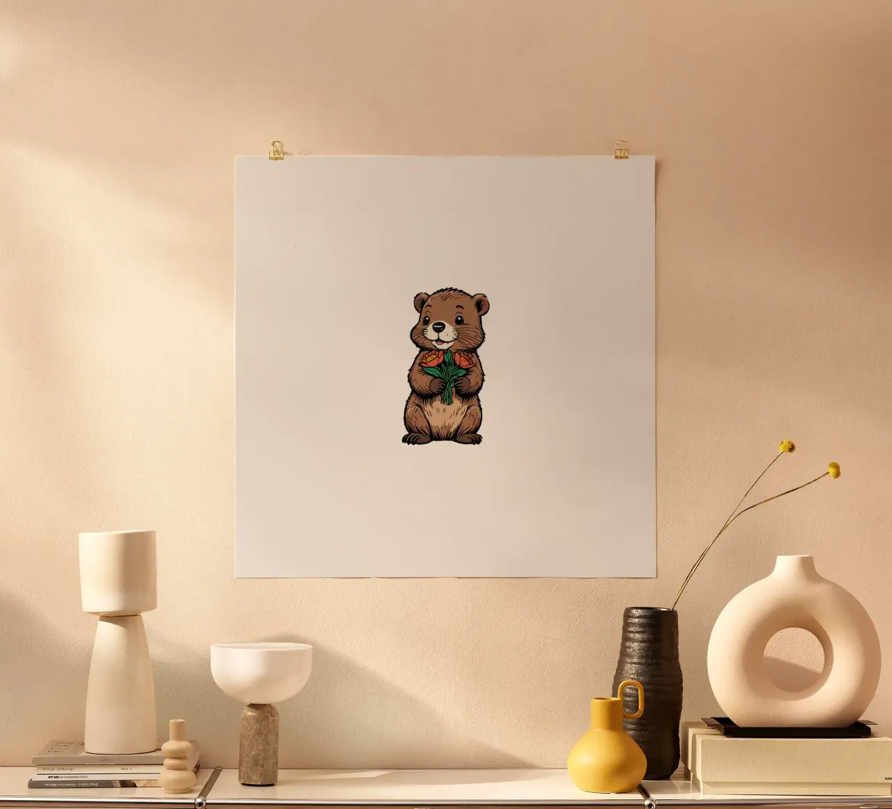 Biber mit Blumenstrauß | niedliche Tiere | Glückwunsch poster da schoenverpacktde