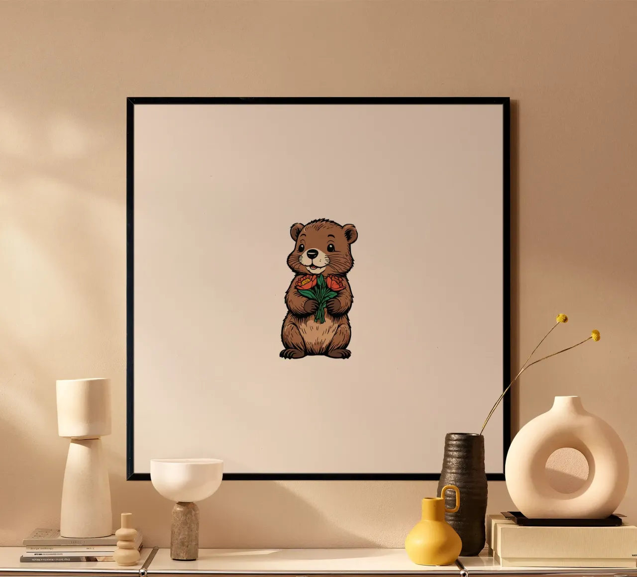 Biber mit Blumenstrauß | niedliche Tiere | Glückwunsch poster da schoenverpacktde