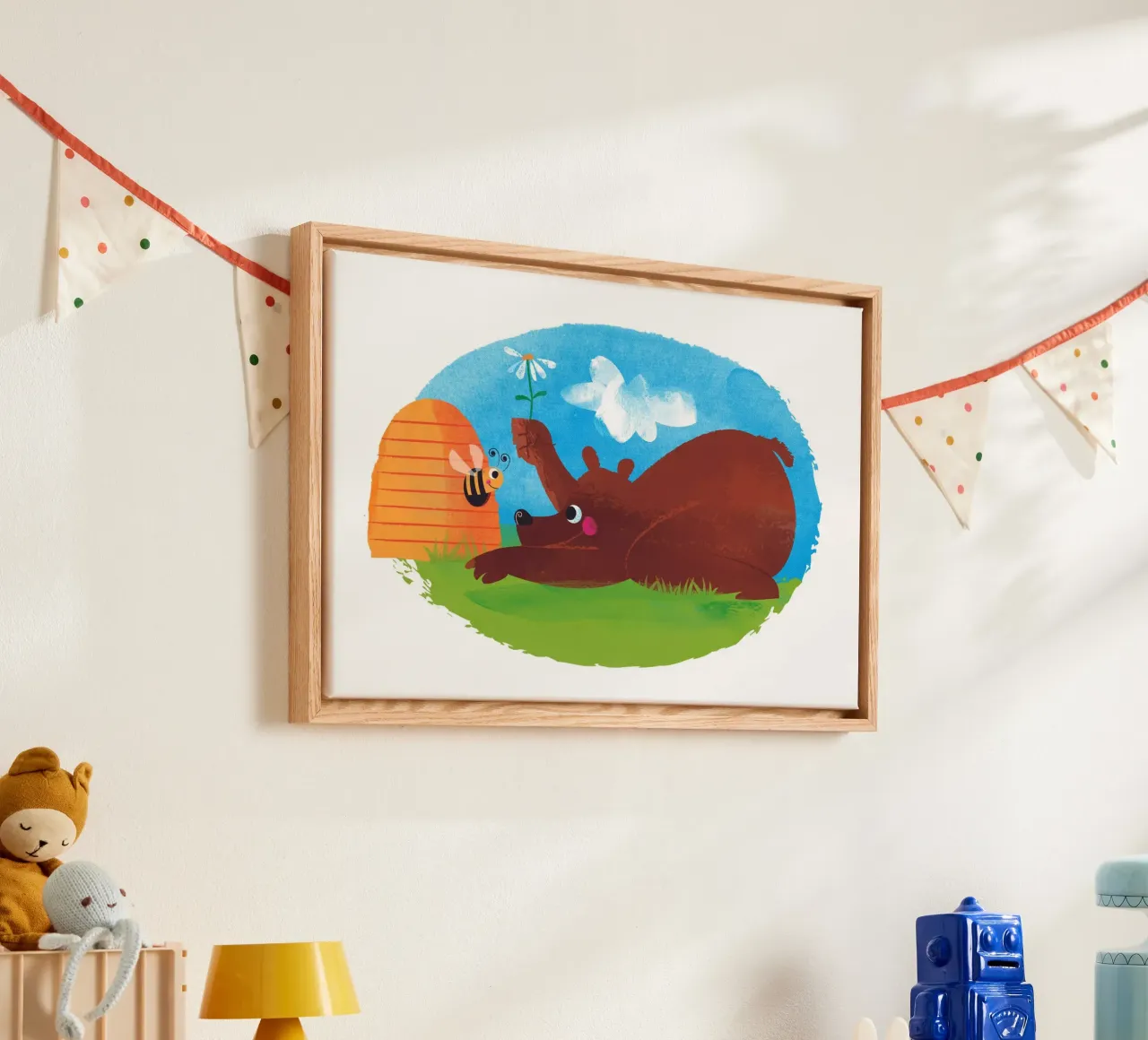 Orso e ape tela con Cornice a cassetta da Looks n Brains