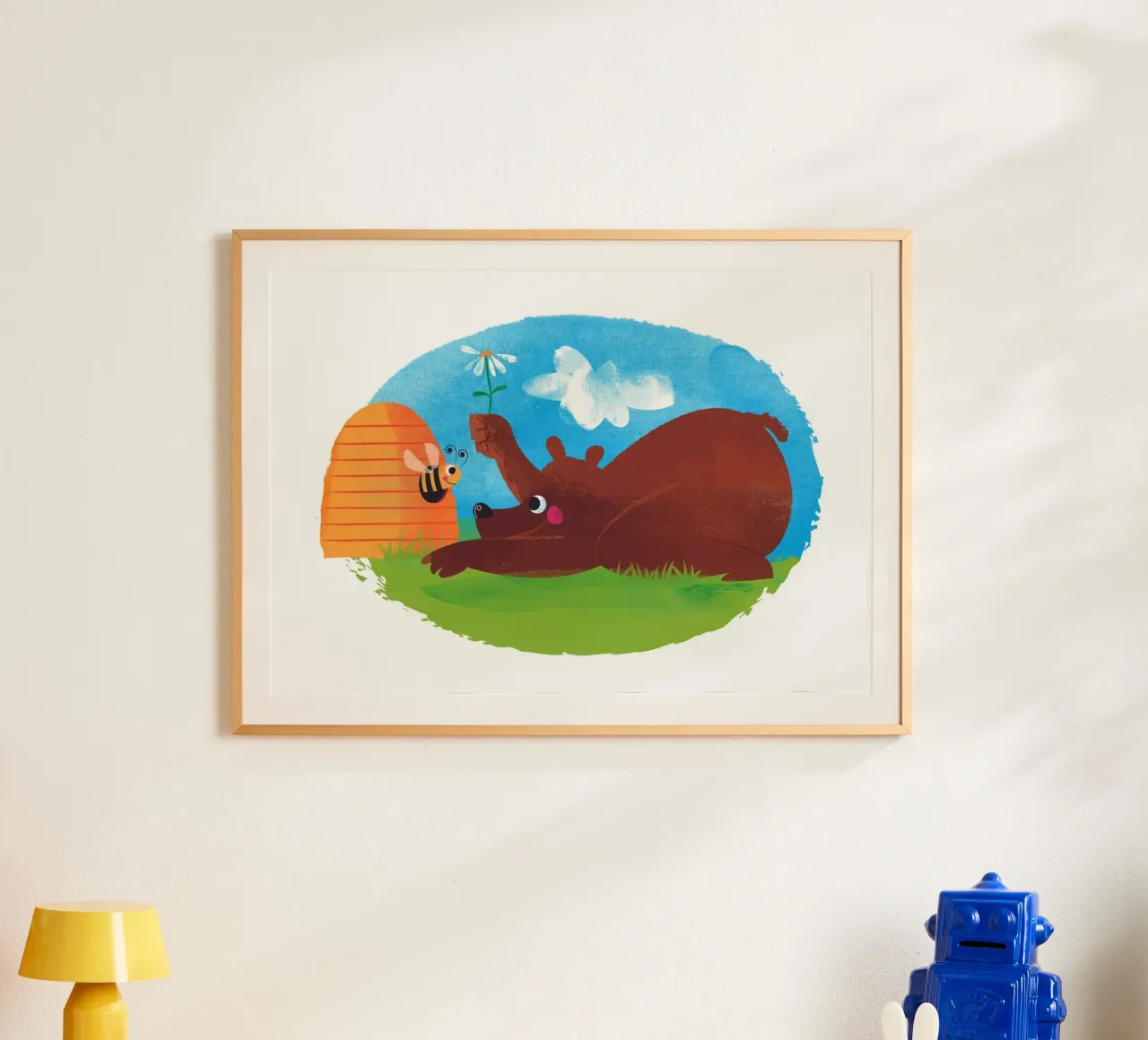 Orso e ape poster con telaio in alluminio da Looks n Brains
