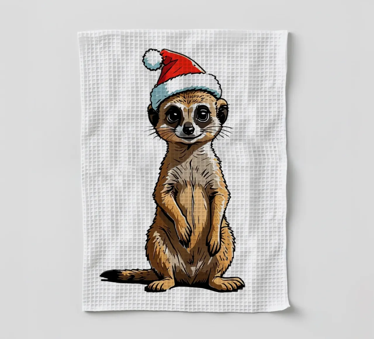Weihnachten Erdmännchen | mit Weihnachtsmütze | süße Tiere tea towel by schoenverpacktde
