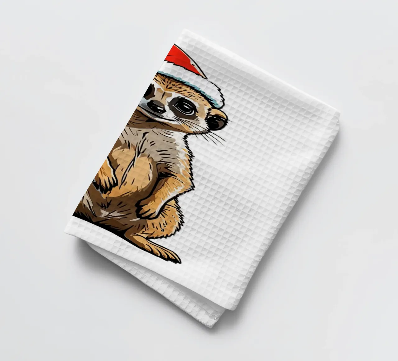 Weihnachten Erdmännchen | mit Weihnachtsmütze | süße Tiere tea towel by schoenverpacktde