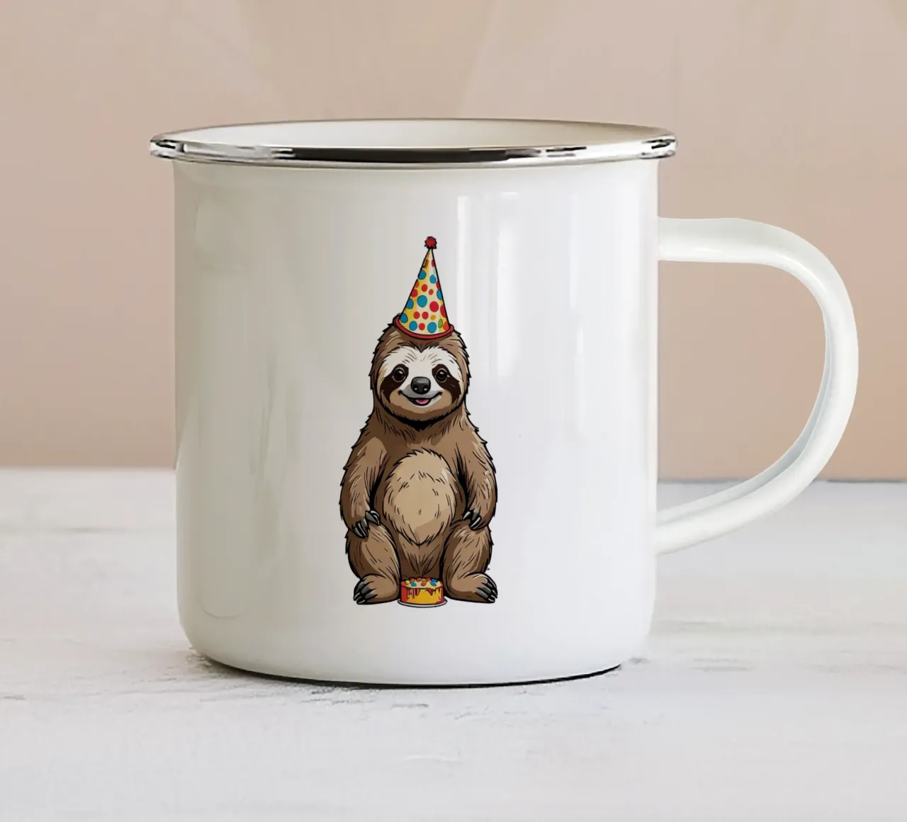 Geburtstag Faultier | mit Kuchen und Partyhut | süße Tiere tazza in smalto da schoenverpacktde