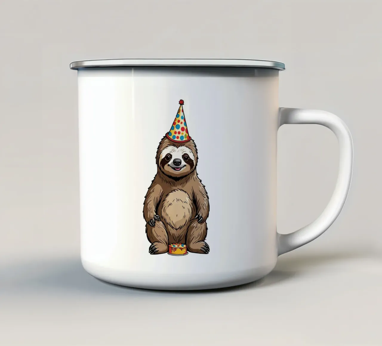 Geburtstag Faultier | mit Kuchen und Partyhut | süße Tiere tazza in smalto da schoenverpacktde