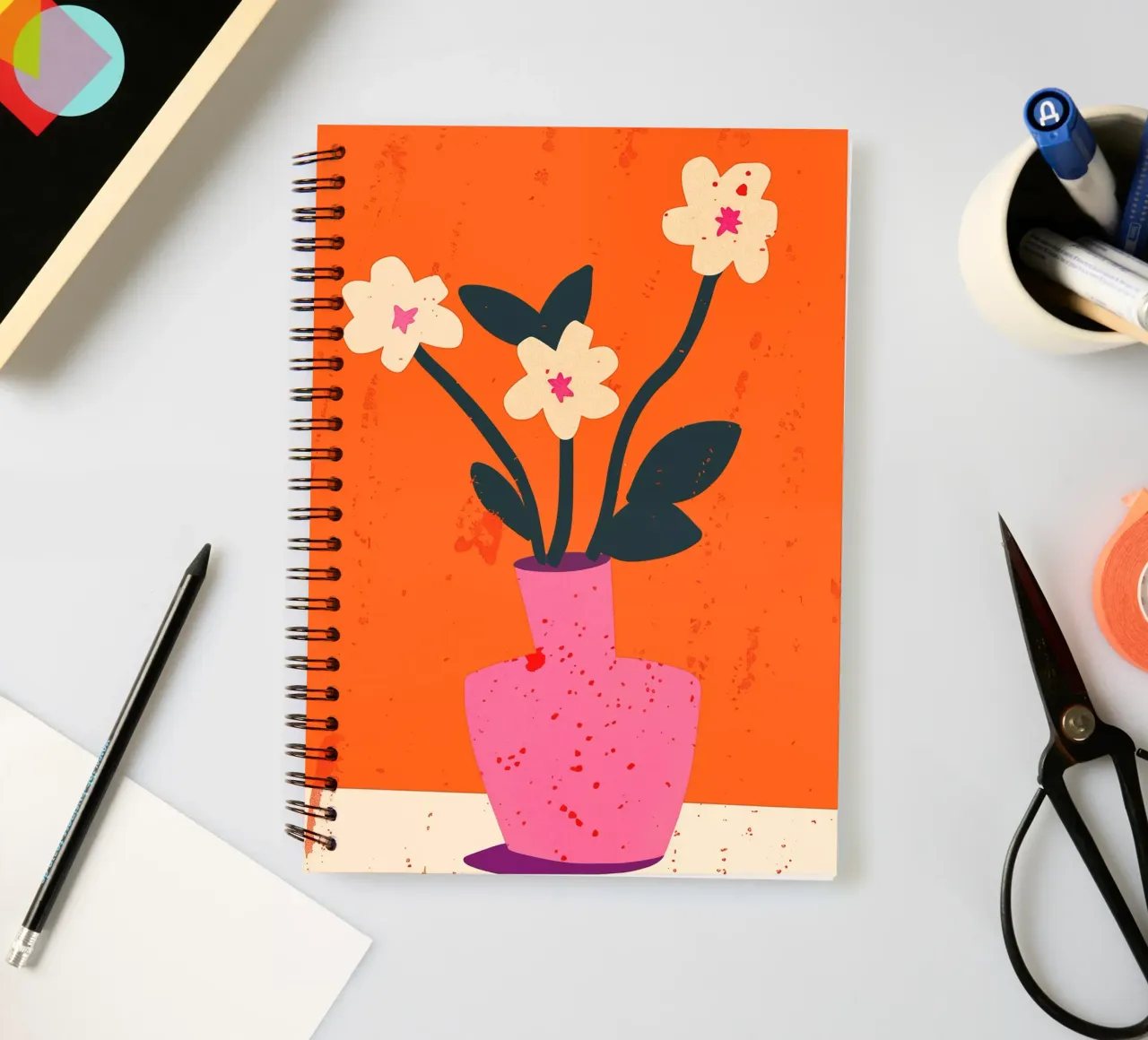 Flowers in pink vase | Positive mood maker spiral notebook by Autofocus