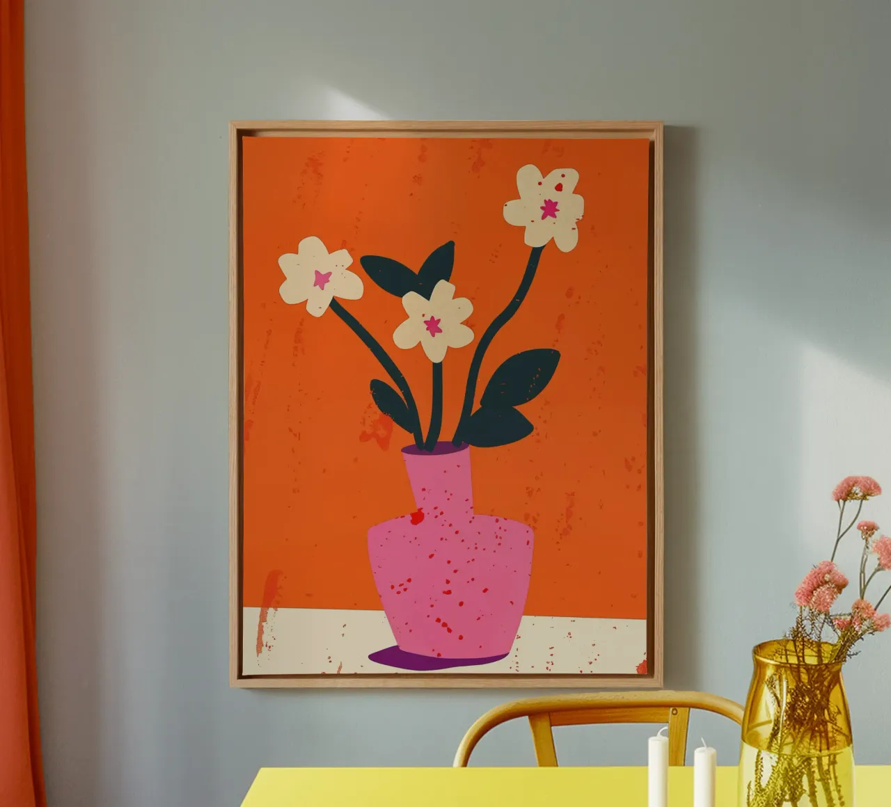 Fiori in vaso rosa | Creatore di umore positivo tela con Cornice a cassetta da Autofocus