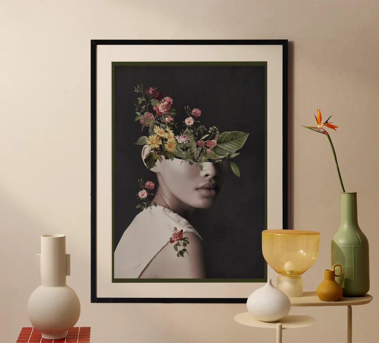 Floral Portrait 34 poster avec cadre en bois de dada22