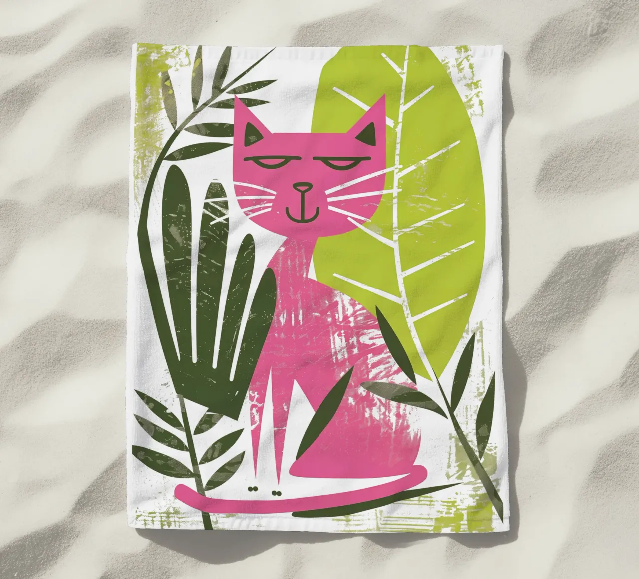 Gatto rosa fresco | motivo di buon umore telo mare da Autofocus