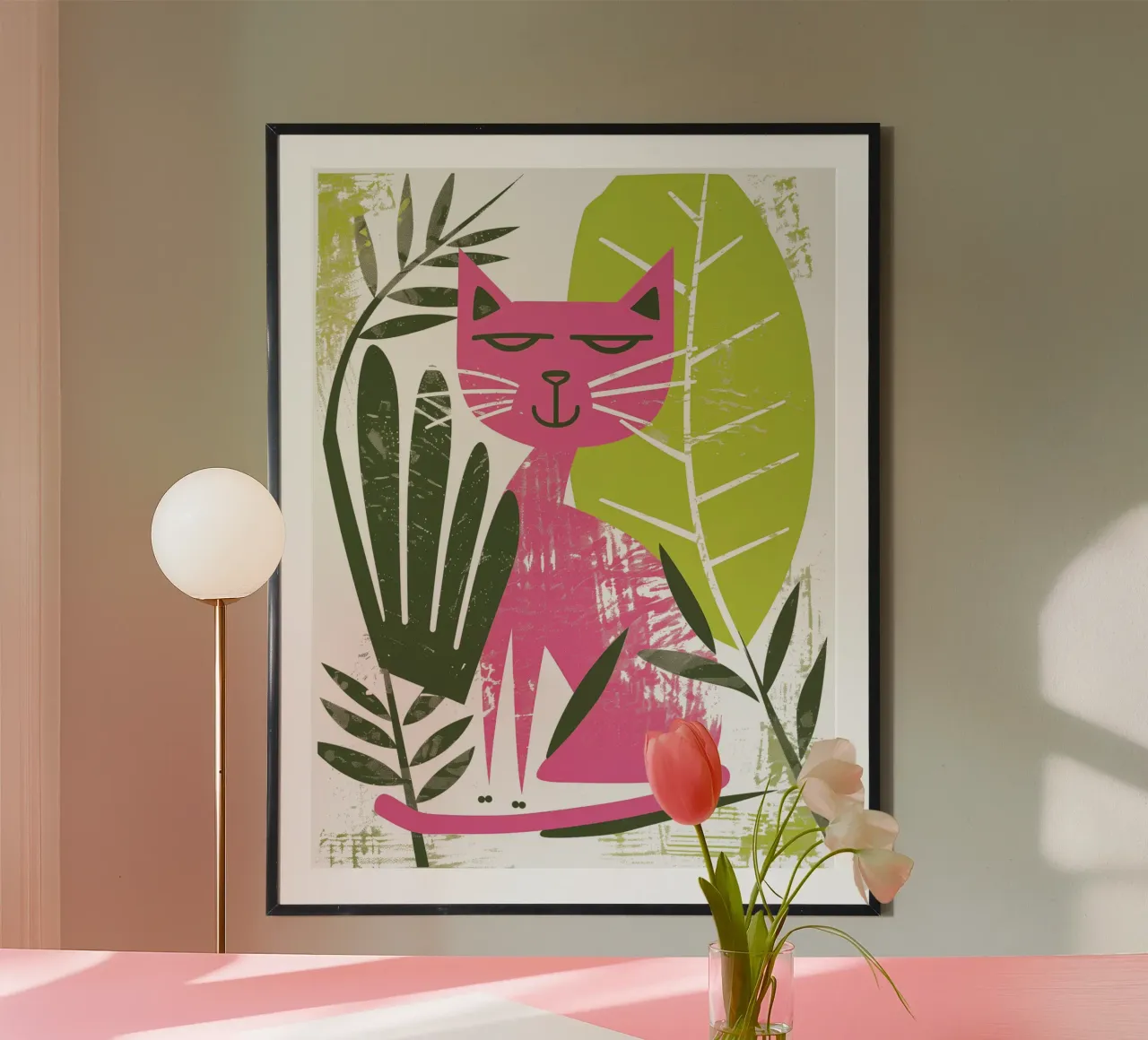 Gatto rosa fresco | motivo di buon umore carta hahnemühle da Autofocus
