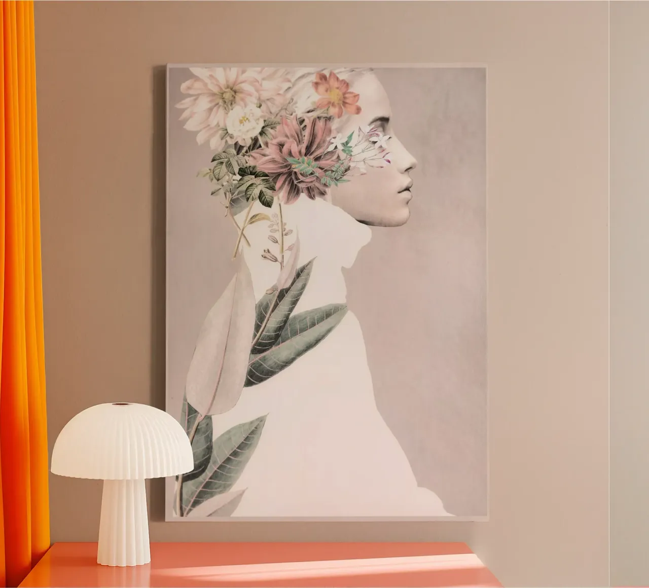 Blumiges Porträt 33 Leinwand mit Schattenfugenrahmen von dada22