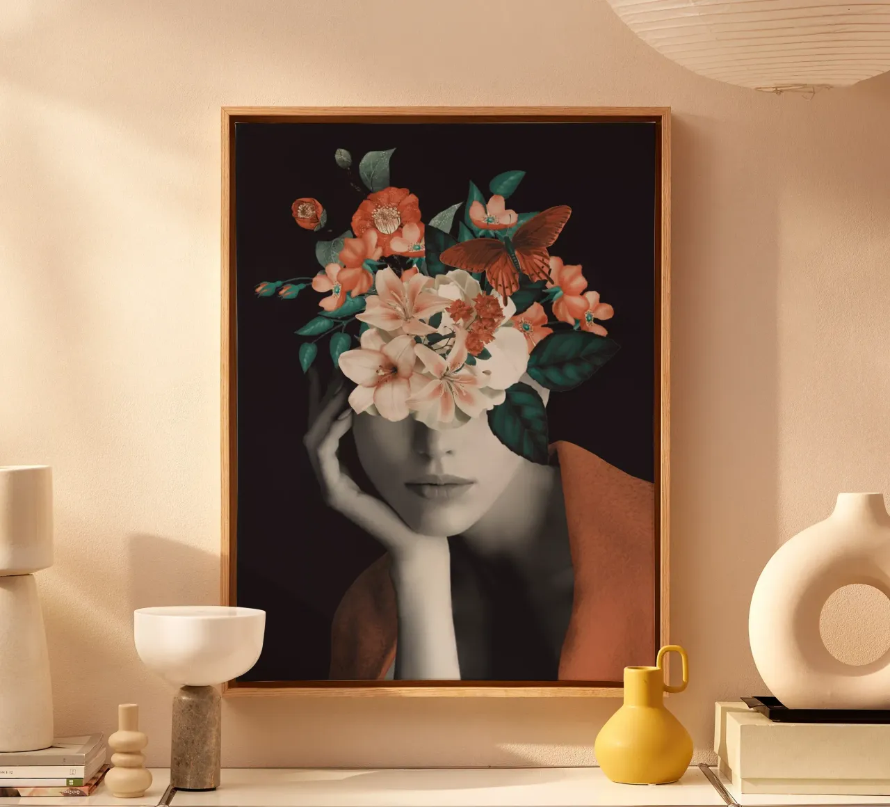 DONNA CON FIORI 7 tela con Cornice a cassetta da dada22