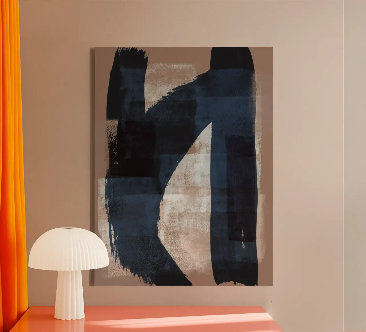 Just Tan and Indigo 3 | Expressive Minimalist Abstract canvas van sabidussi
