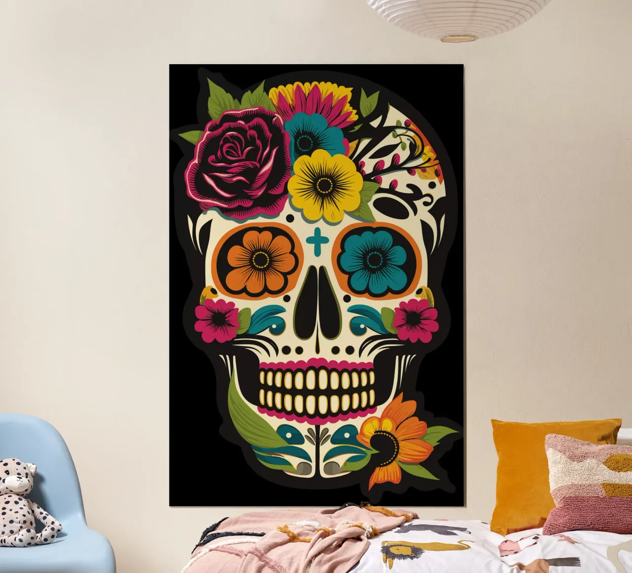 Dia de Los Muertes skull with flowers for Halloween hahnemühle by Autofocus