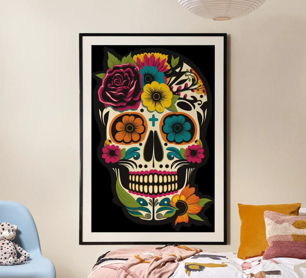 Dia de Los Muertes skull with flowers for Halloween hahnemühle by Autofocus