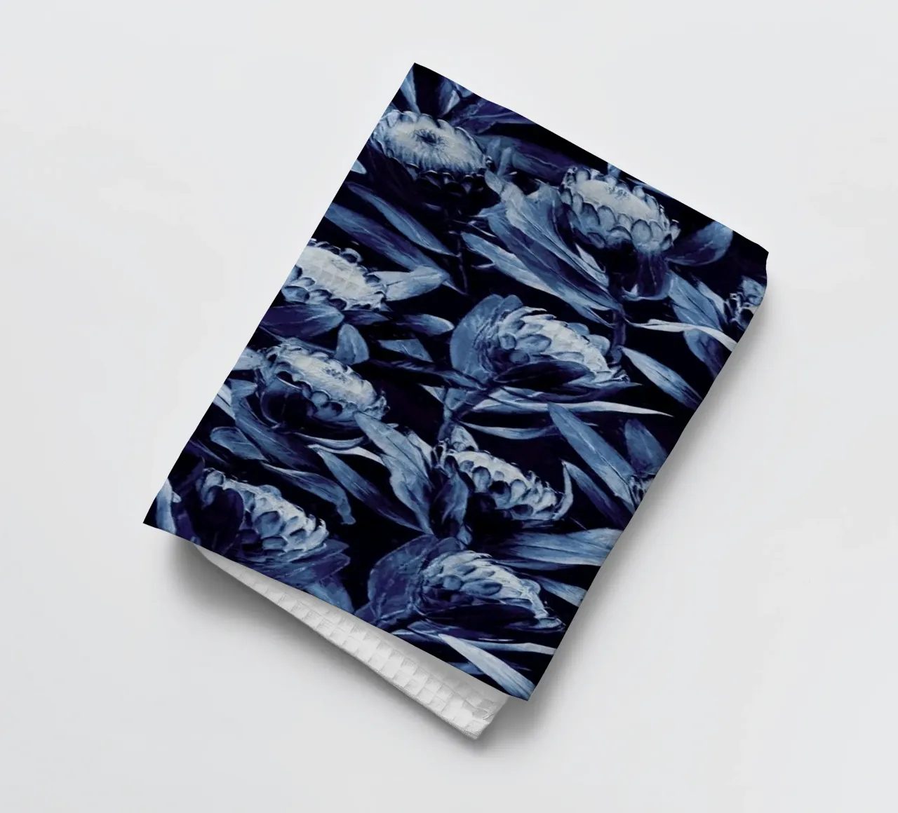 Evening Proteas - Denim Blue tea towel by Micklyn Le Feuvre