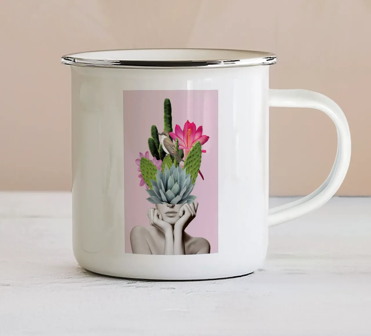 Signora dei cactus tazza in smalto da dada22