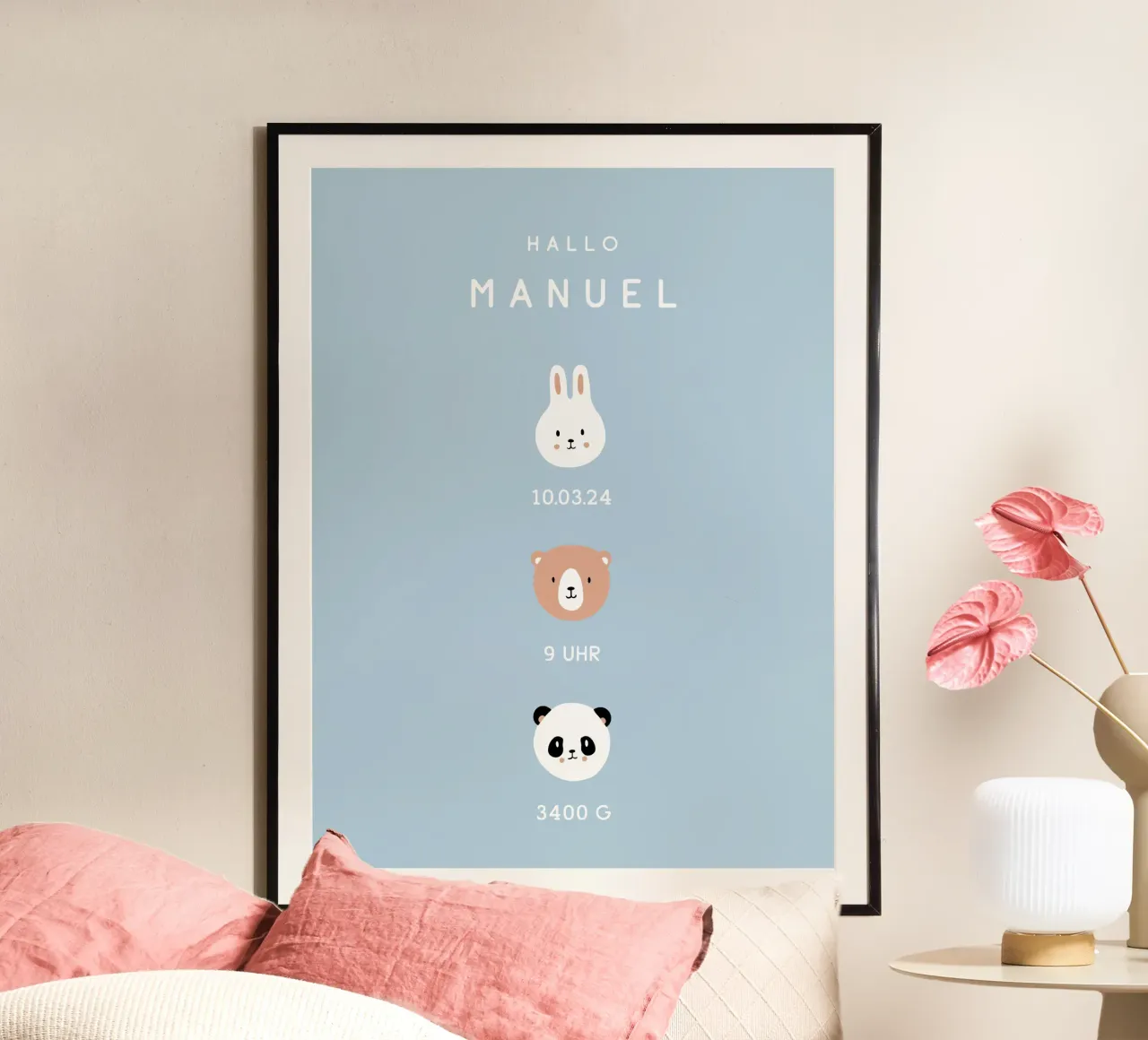 Baby Animals | Blue poster with plastic frame by mymia