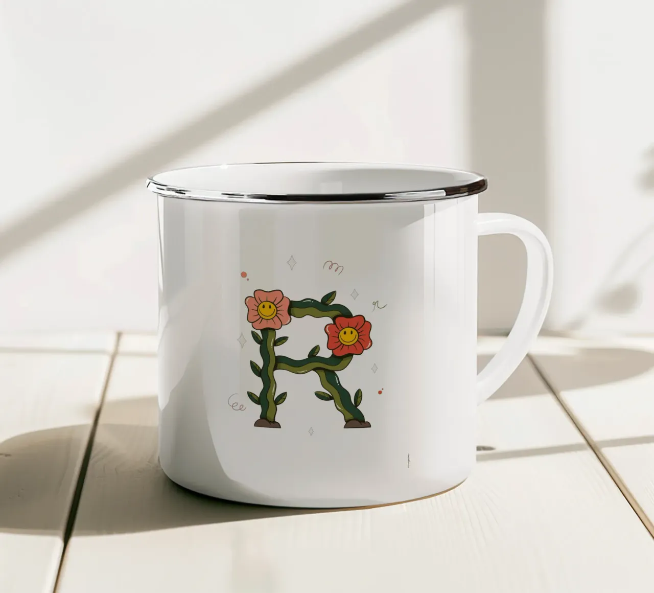 Fiore R tazza in smalto da Rafa Gomes