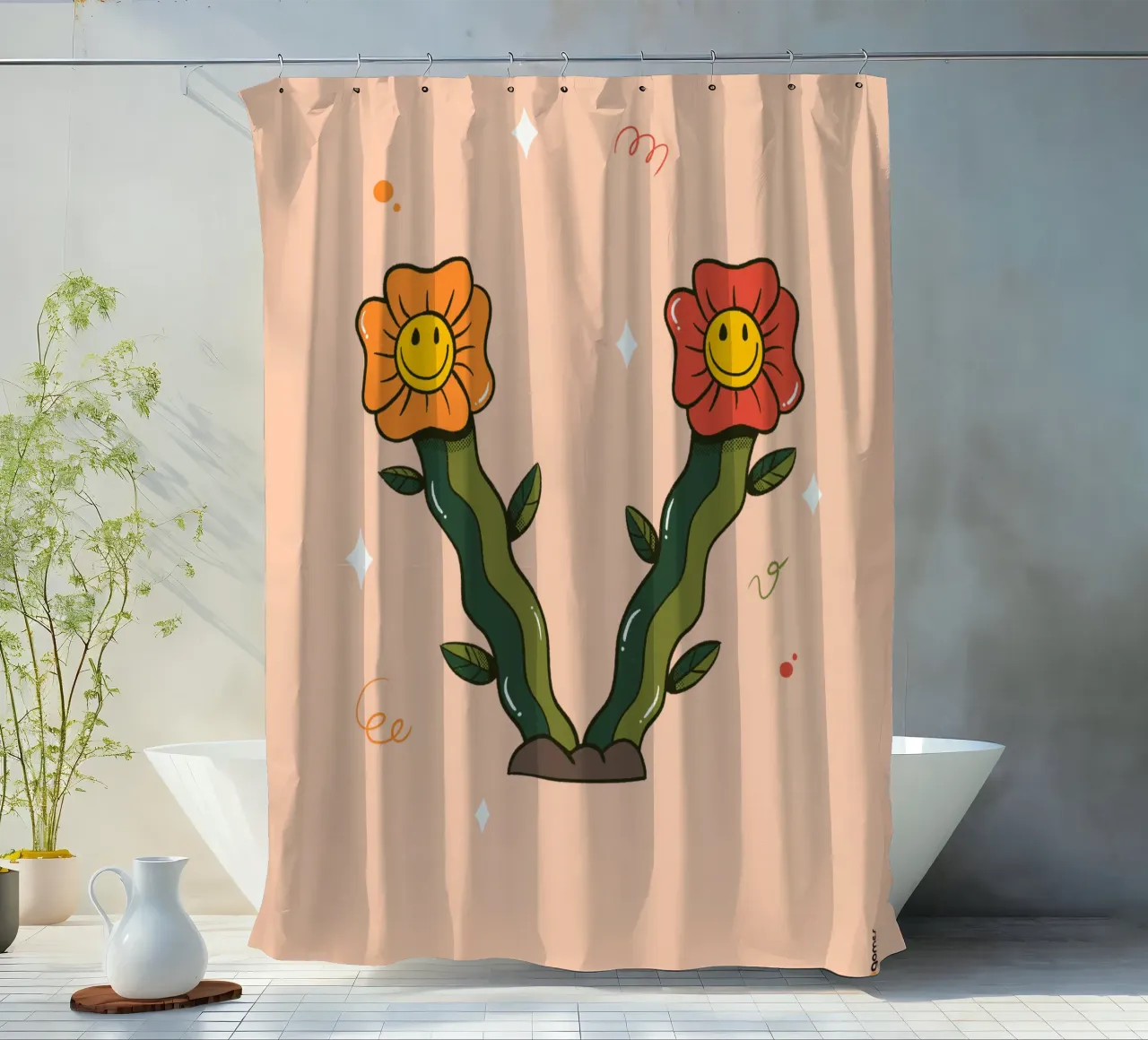 Flower V shower curtain by Rafa Gomes