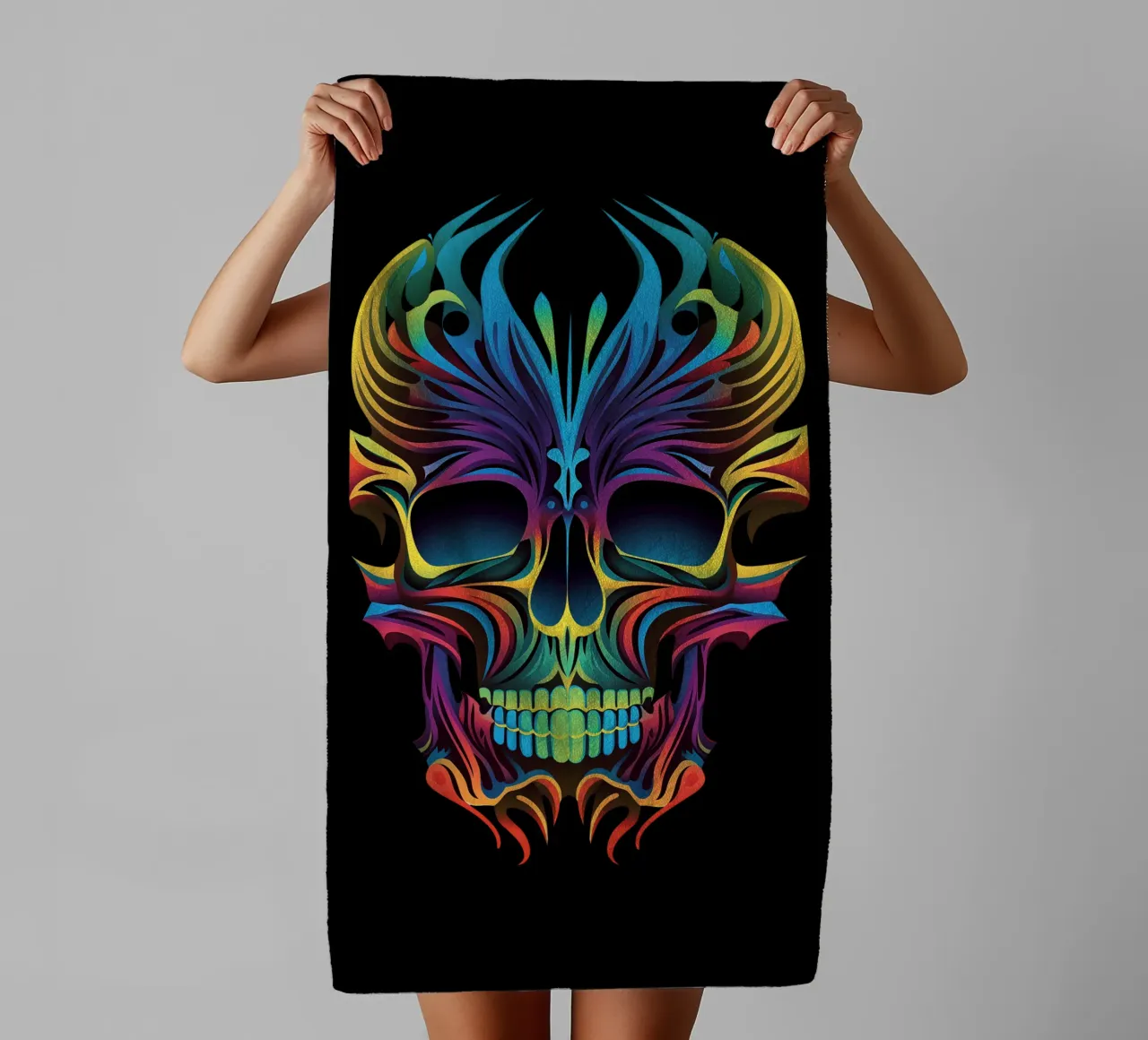 Neon Kirigami-Skull | Day of the Dead trifft Tribal Tattoo towel by Autofocus