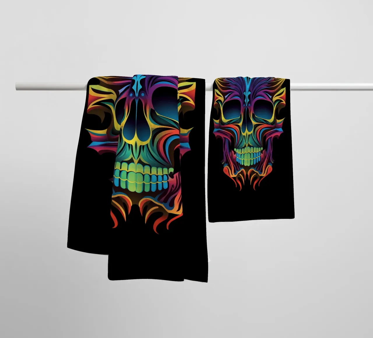 Neon Kirigami-Skull | Day of the Dead trifft Tribal Tattoo towel by Autofocus