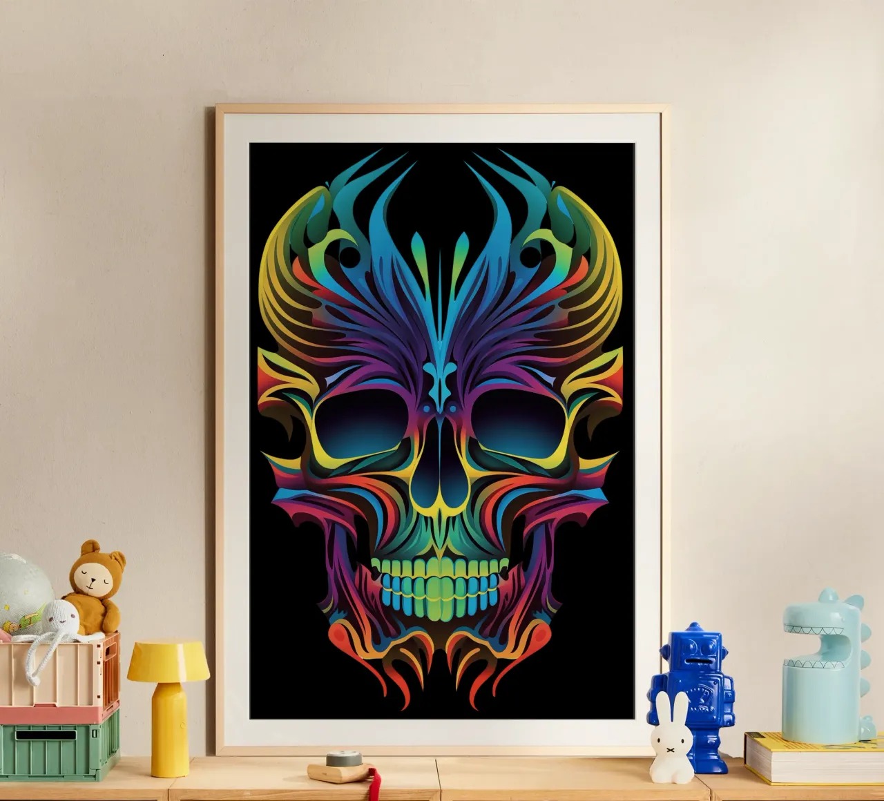 Tatouage tribal néon Kirigami-Skull | Day of the Dead trifft poster de Autofocus