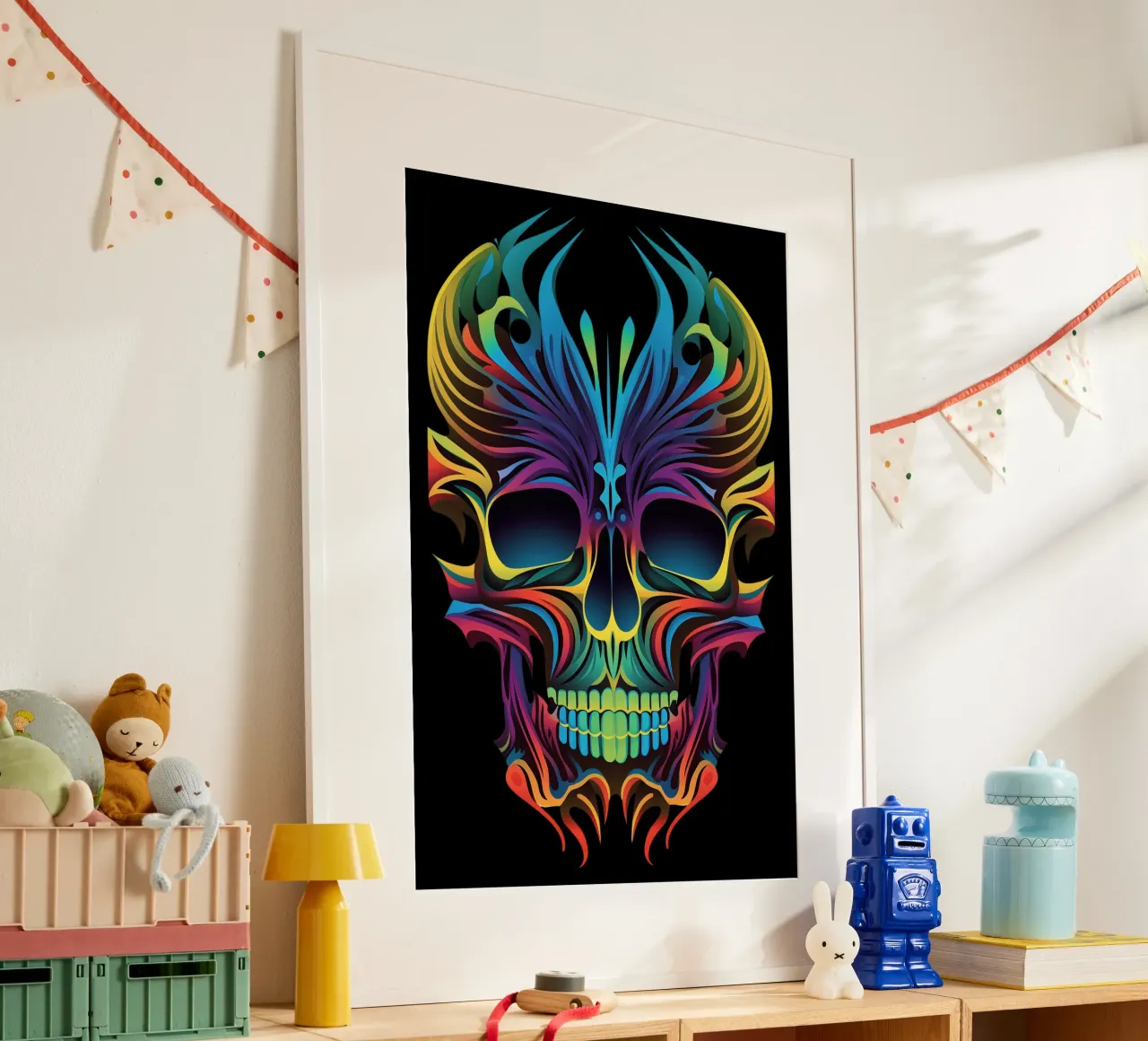 Tatouage tribal néon Kirigami-Skull | Day of the Dead trifft poster de Autofocus
