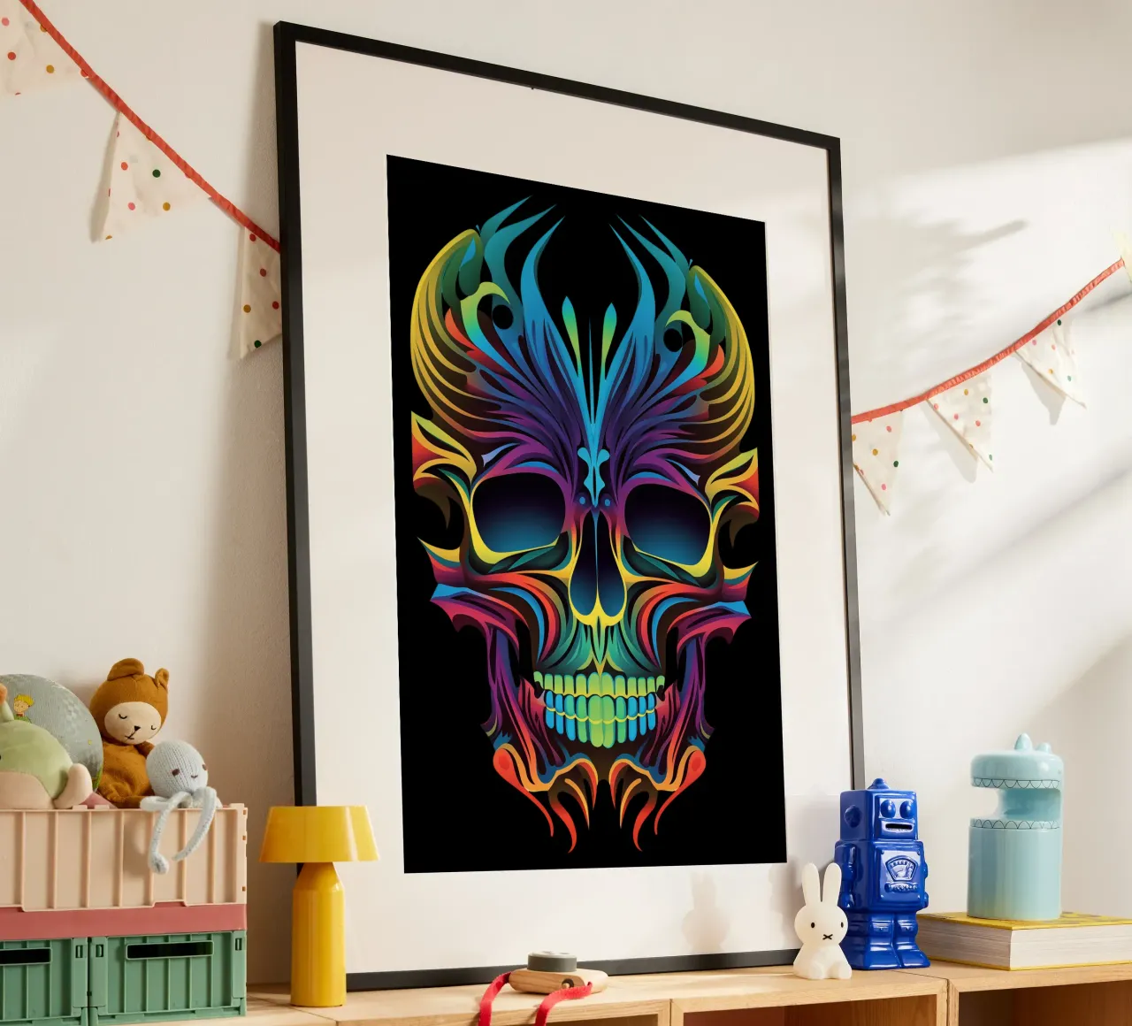 Tatouage tribal néon Kirigami-Skull | Day of the Dead trifft poster de Autofocus