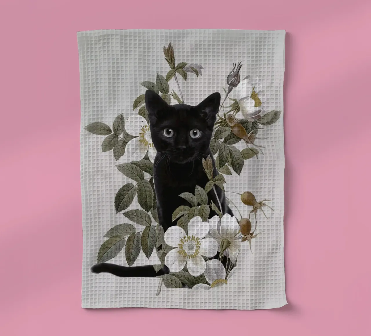Gatto con fiori canovaccio da cucina da dada22