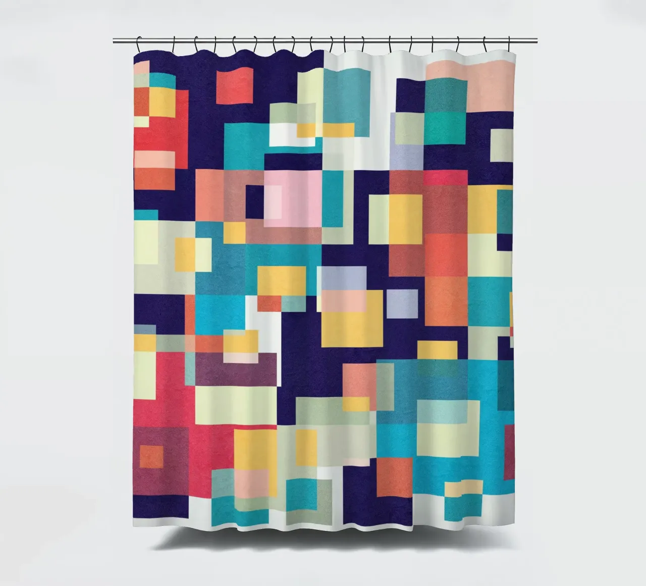 Dancing Squares shower curtain by lovely lines