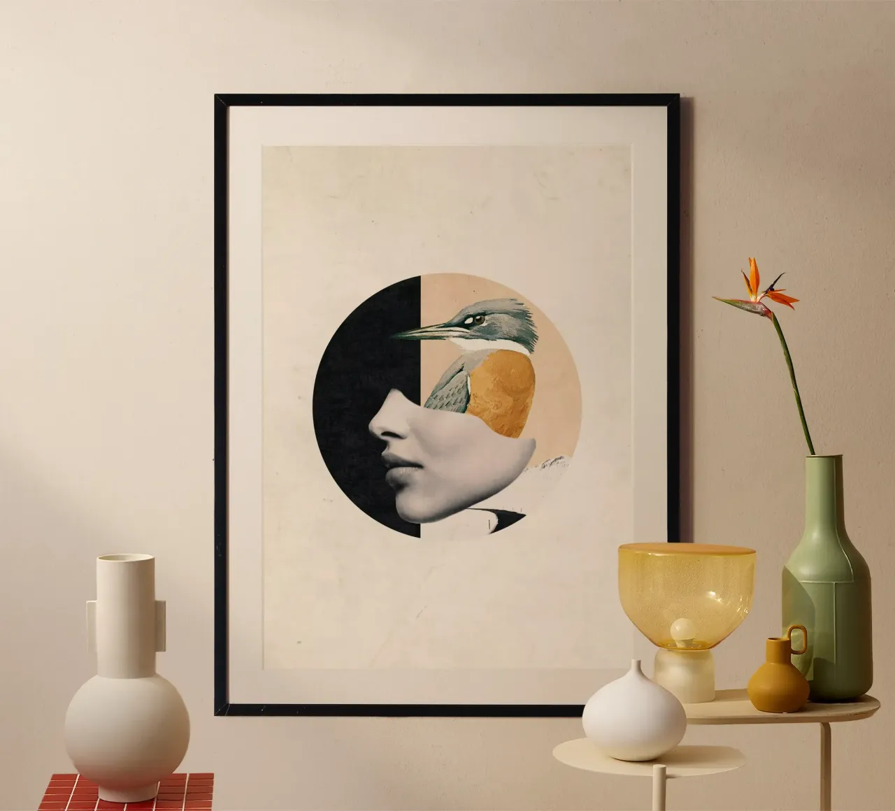 arte collage pájaro poster con marco de plástico de dada22