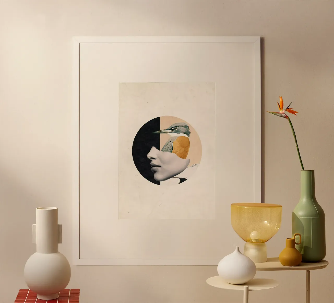 arte collage pájaro poster con marco de plástico de dada22