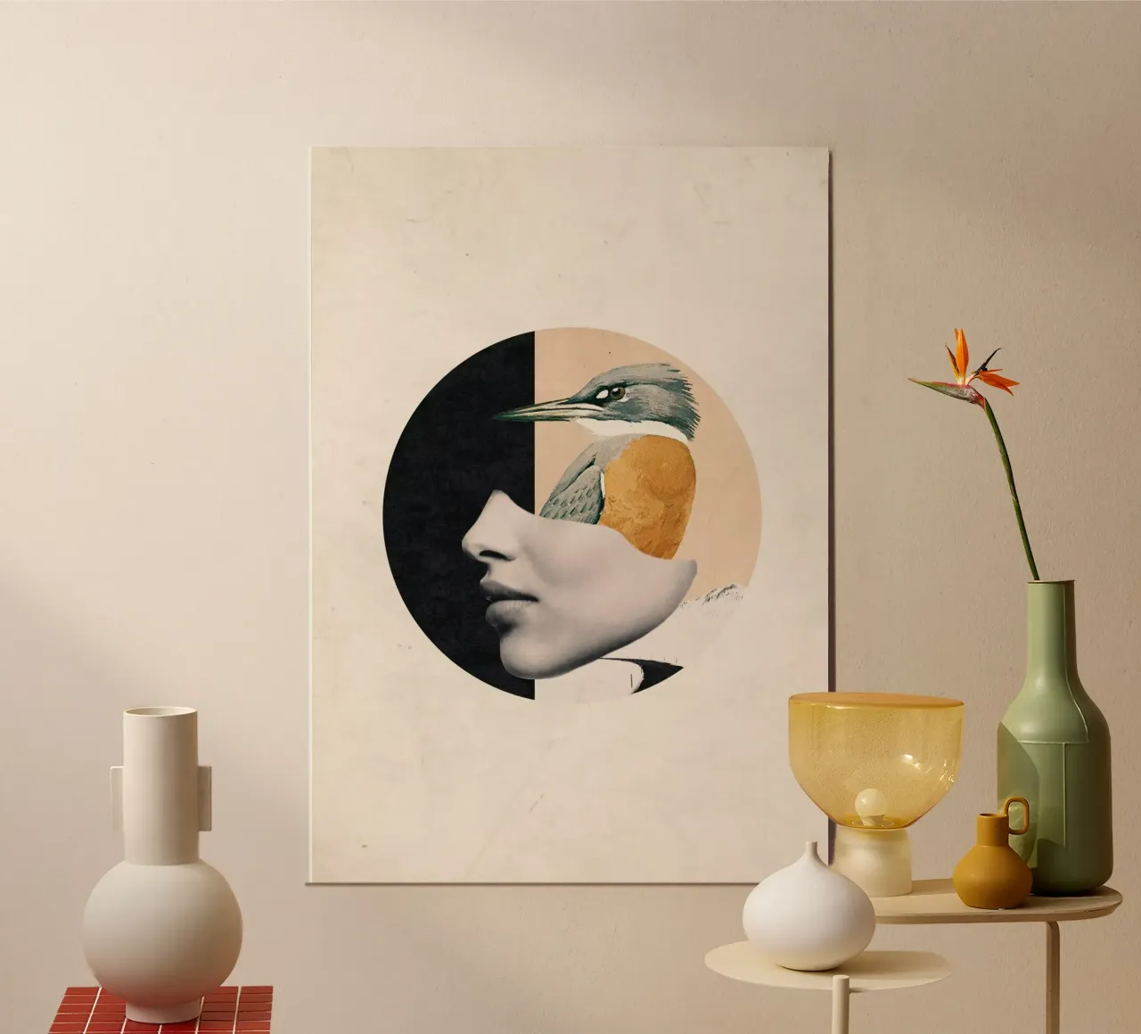arte collage pájaro poster con marco de plástico de dada22