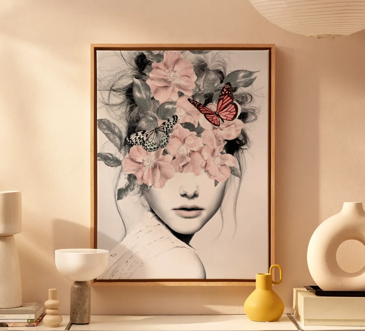 DONNA CON FIORI 10 tela con Cornice a cassetta da dada22