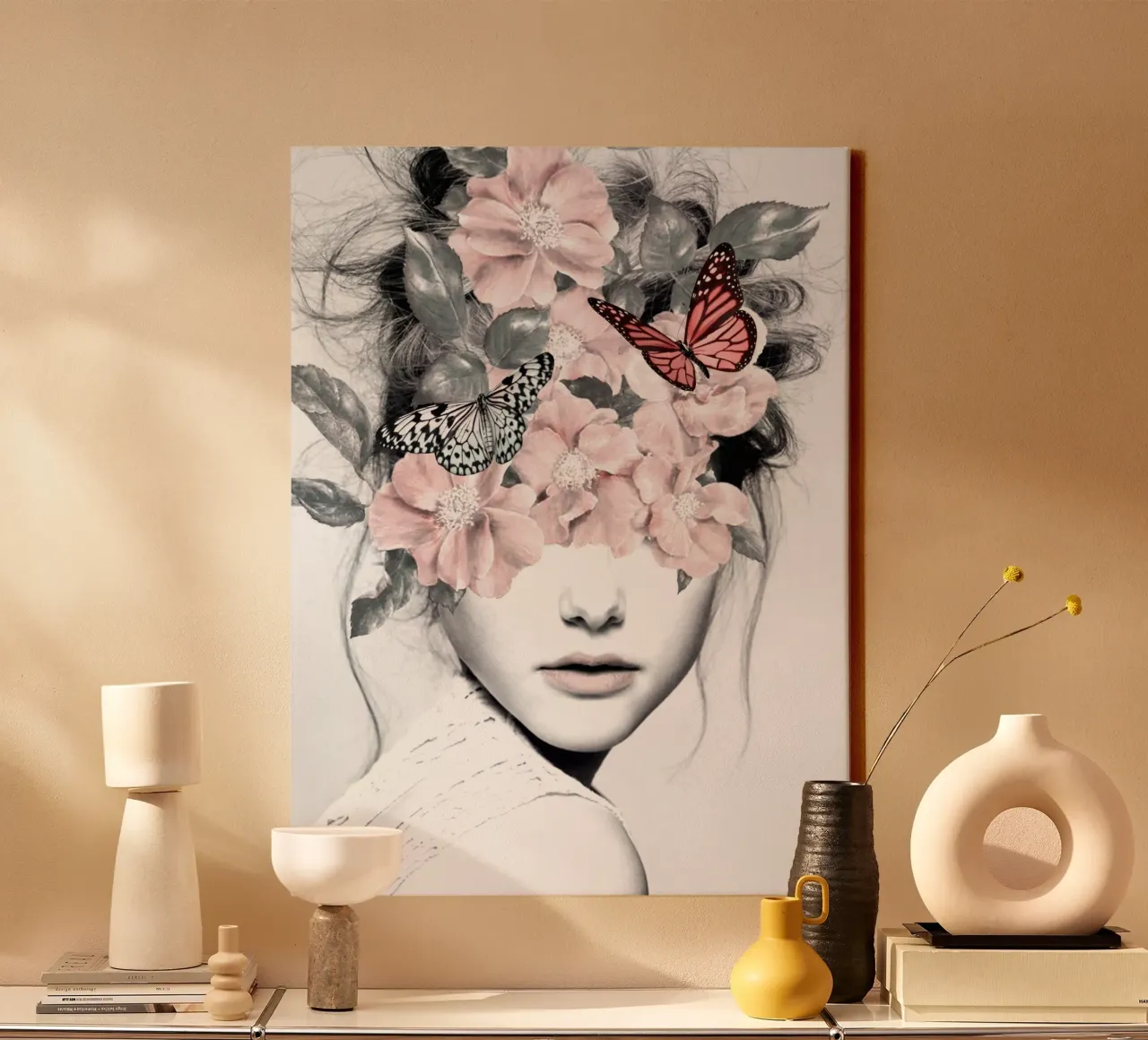 DONNA CON FIORI 10 tela con Cornice a cassetta da dada22