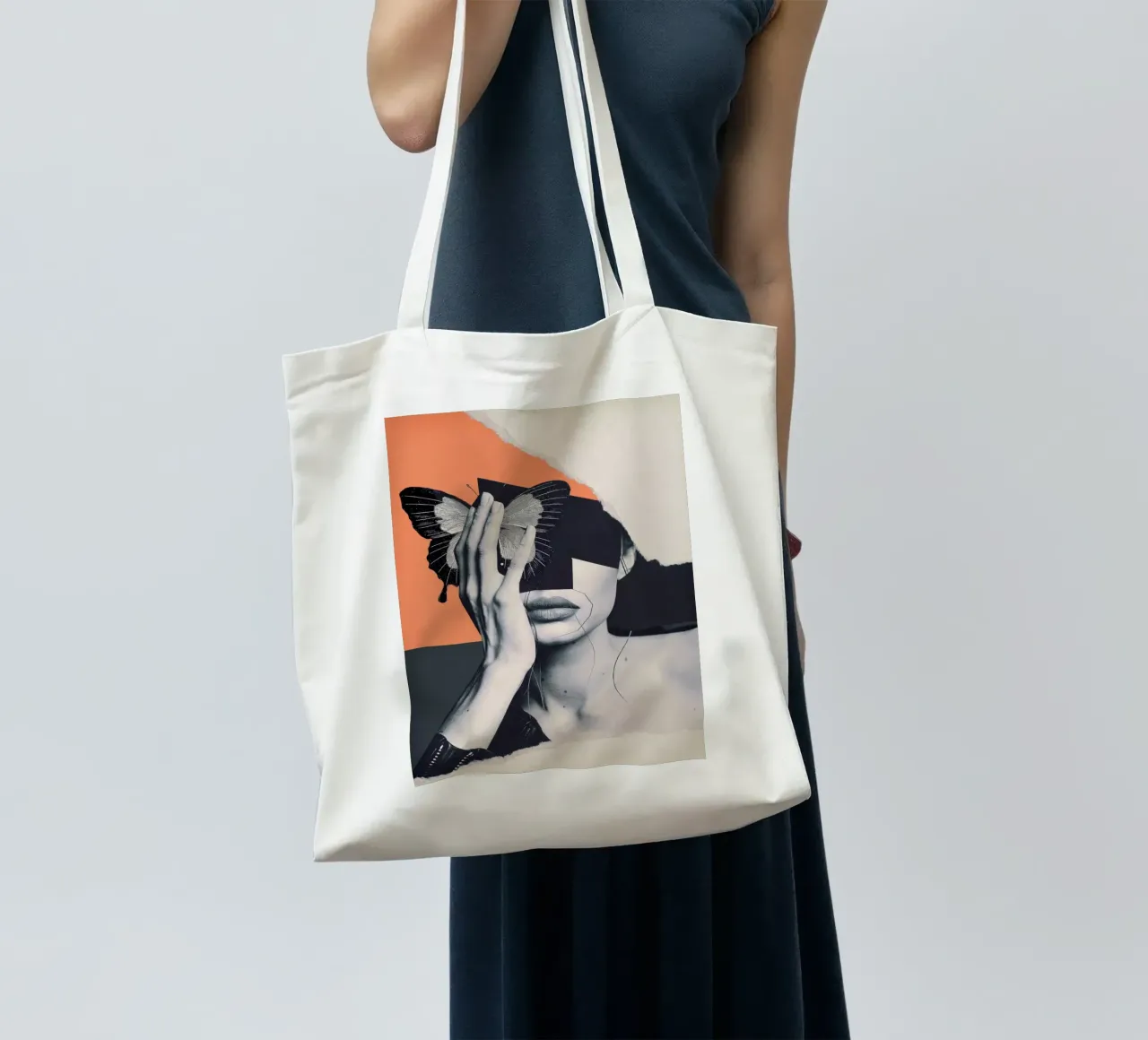 collage arte farfalla borsa in juta da dada22