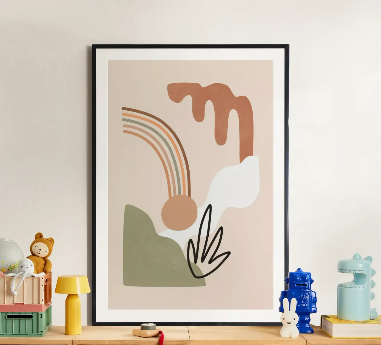Montagna nebbiosa poster con telaio in legno da amini54
