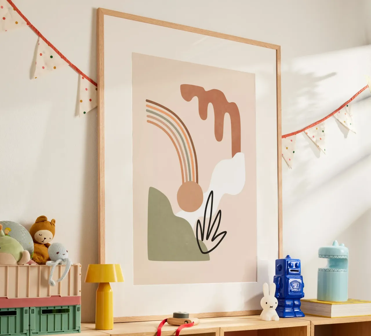 Montagna nebbiosa poster con telaio in legno da amini54