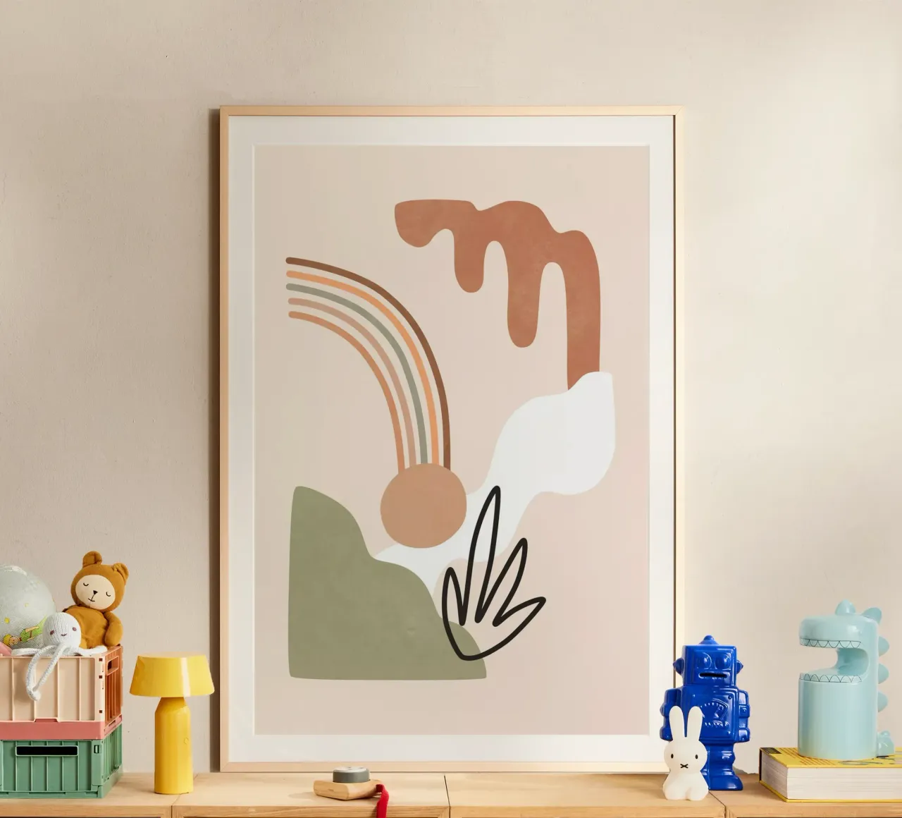 Montagna nebbiosa poster con telaio in legno da amini54