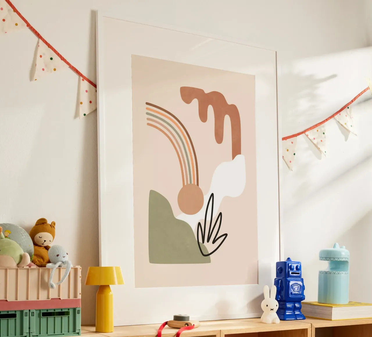 Montagna nebbiosa poster con telaio in legno da amini54