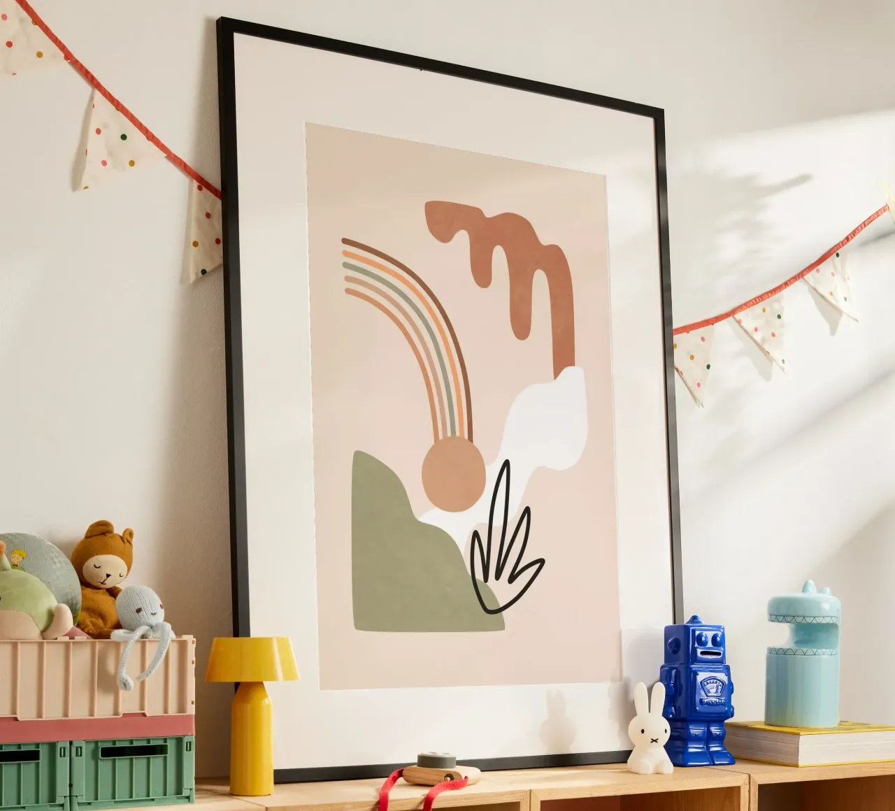 Montagna nebbiosa poster con telaio in legno da amini54