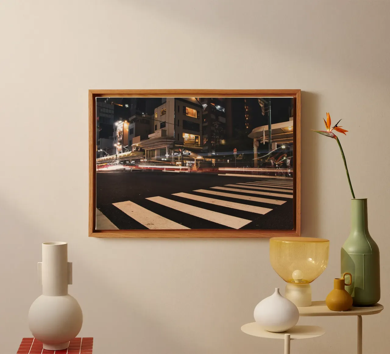Nachtscène in Kyoto - Sereen Japans stadsgezicht canvas met Baklijst van Ben & Clo creations