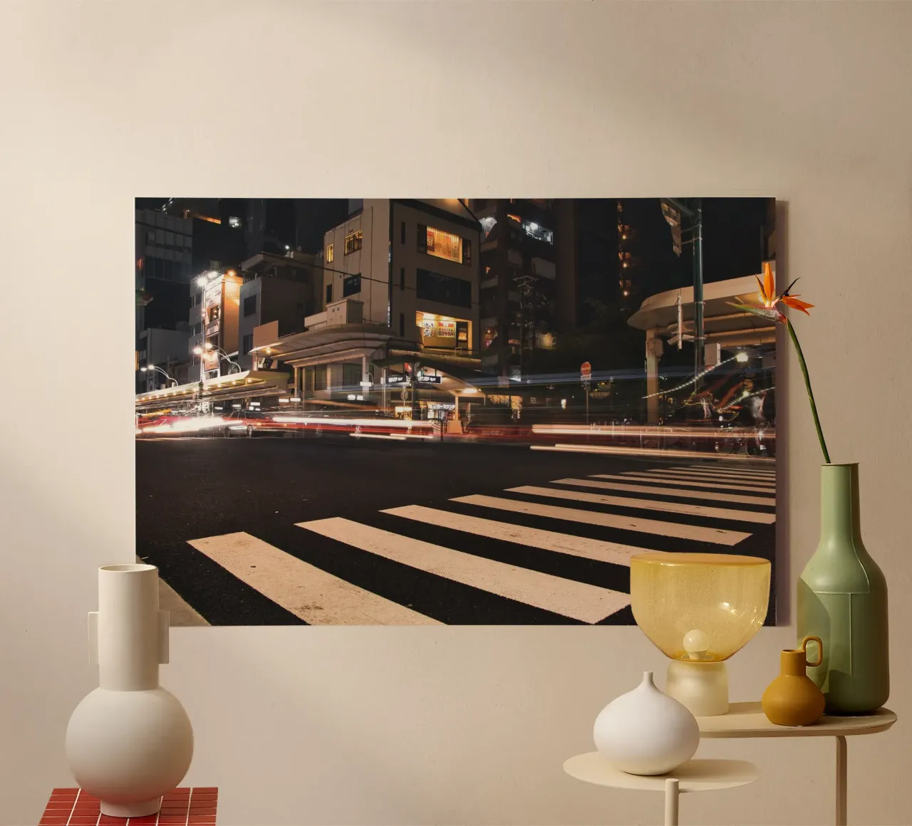 Nachtscène in Kyoto - Sereen Japans stadsgezicht canvas met Baklijst van Ben & Clo creations