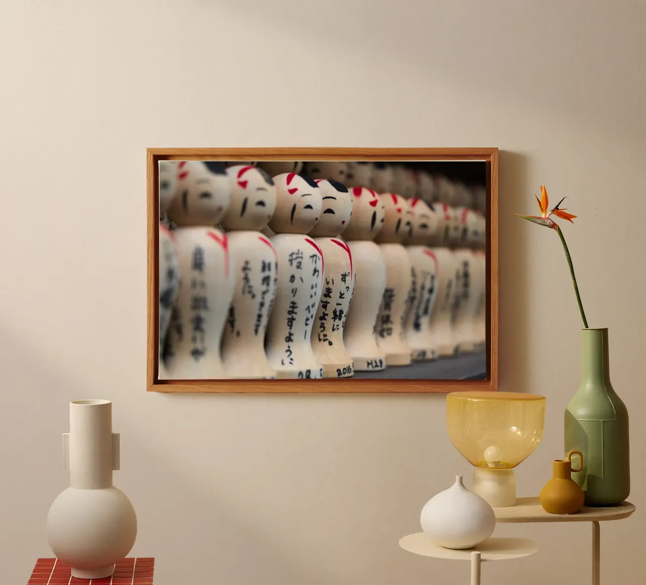 Charming Kokeshi Dolls – A Symbol of Japanese Tradition canvas with Floater frame by Ben & Clo creations