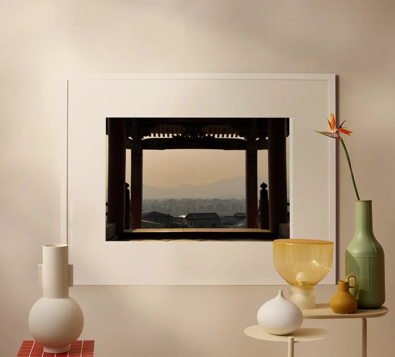 Vista di Kyoto dalle porte del tempio Kiyomizu-dera poster con telaio in alluminio da Ben & Clo creations