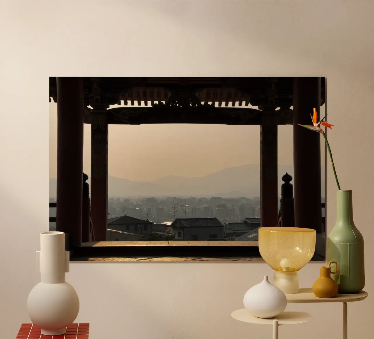 Vista di Kyoto dalle porte del tempio Kiyomizu-dera poster con telaio in alluminio da Ben & Clo creations