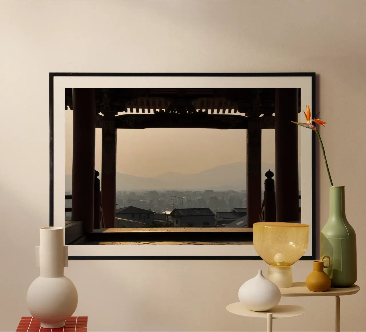 Vista di Kyoto dalle porte del tempio Kiyomizu-dera poster con telaio in alluminio da Ben & Clo creations