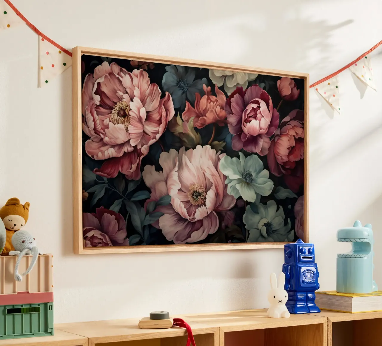 Regency Vibe Bloemen Opulentie Roze Groen canvas met Baklijst van Andrea Haase Floral Passion
