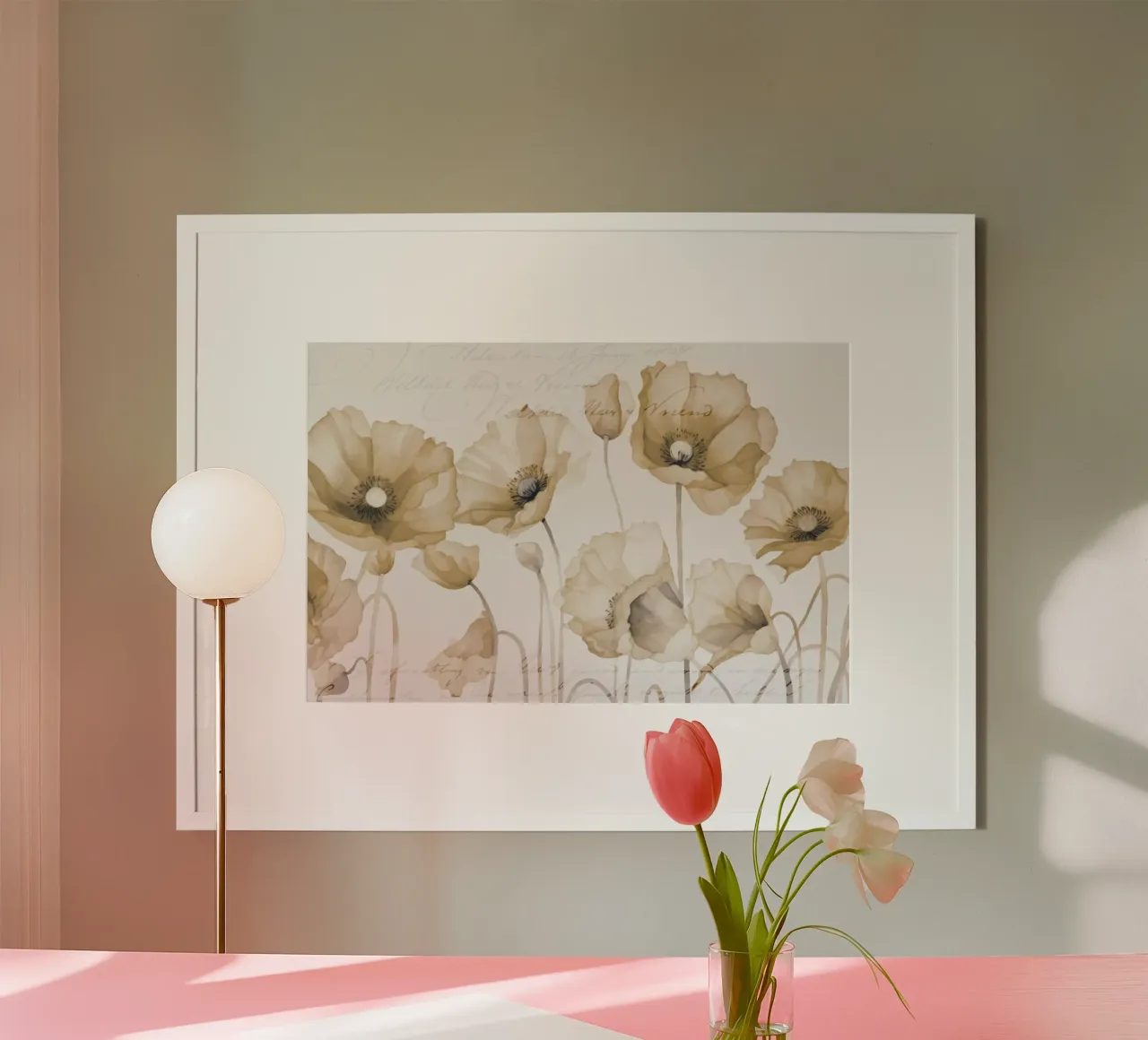 Petalo di papavero beige Nostalgia poster con telaio in plastica da Andrea Haase Floral Passion