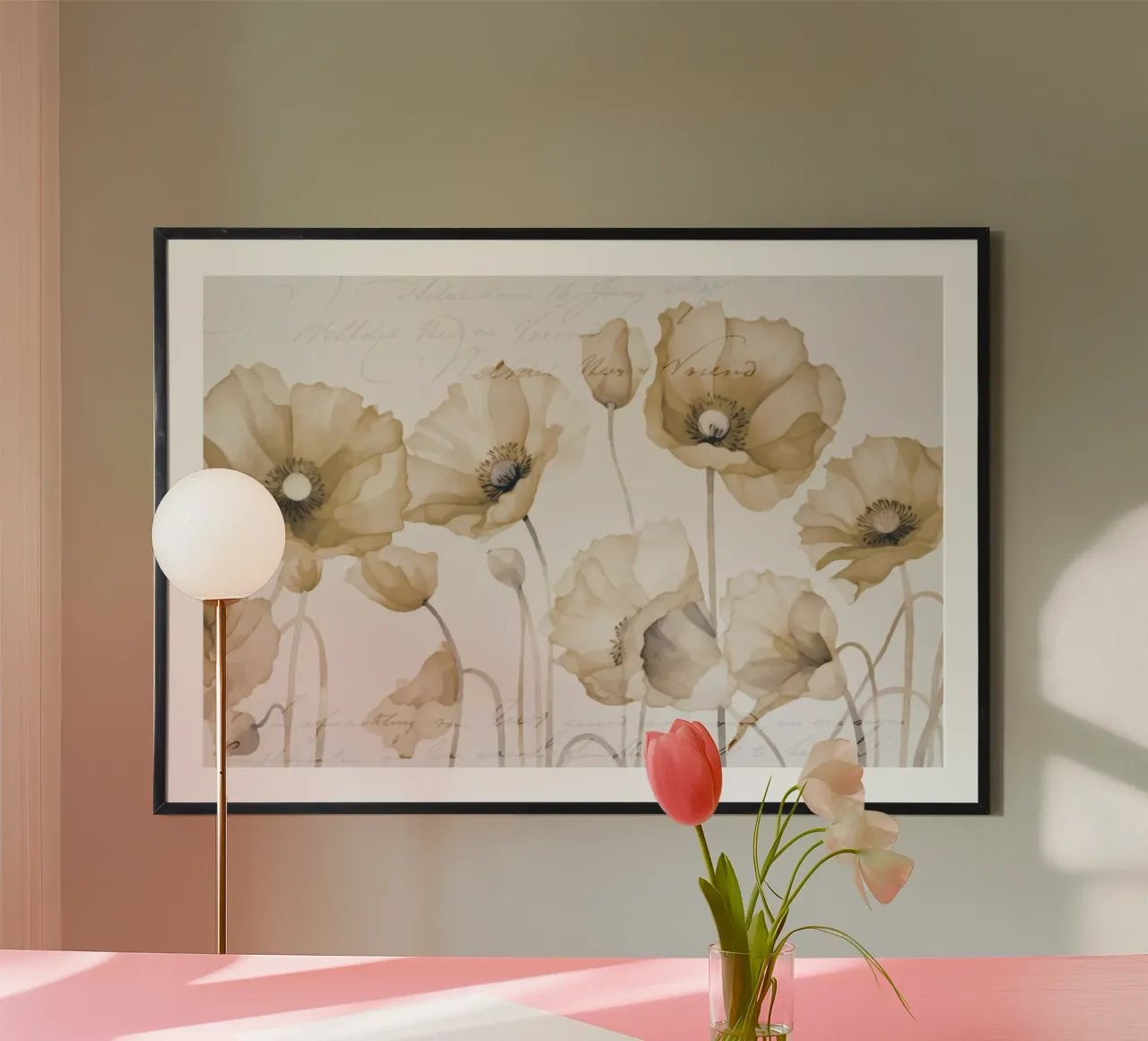 Petalo di papavero beige Nostalgia poster con telaio in plastica da Andrea Haase Floral Passion